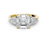 Yellow gold Three-Stone Asscher Diamond Ring with Pear Side Stones in Four-Prong Setting_24
