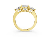 Yellow gold Three-Stone Cushion Brilliant Cut Solitaire Ring with Prong Setting on a Classic Band 5