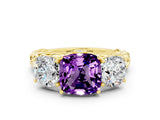 Yellow gold Three-Stone Cushion Cut Amethyst Braided Band Ring with Four-Prong Setting_12