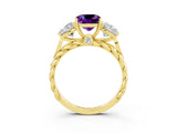 Yellow gold Three-Stone Cushion Cut Amethyst Braided Band Ring with Four-Prong Setting_15