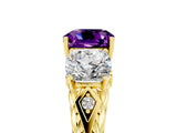 Yellow gold Three-Stone Cushion Cut Amethyst Braided Band Ring with Four-Prong Setting_17