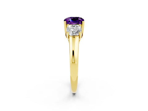 Yellow gold Three-Stone Cushion Cut Amethyst Engagement Ring with Prong Setting_2