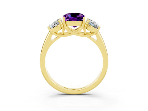Yellow gold Three-Stone Cushion Cut Amethyst Engagement Ring with Prong Setting_3