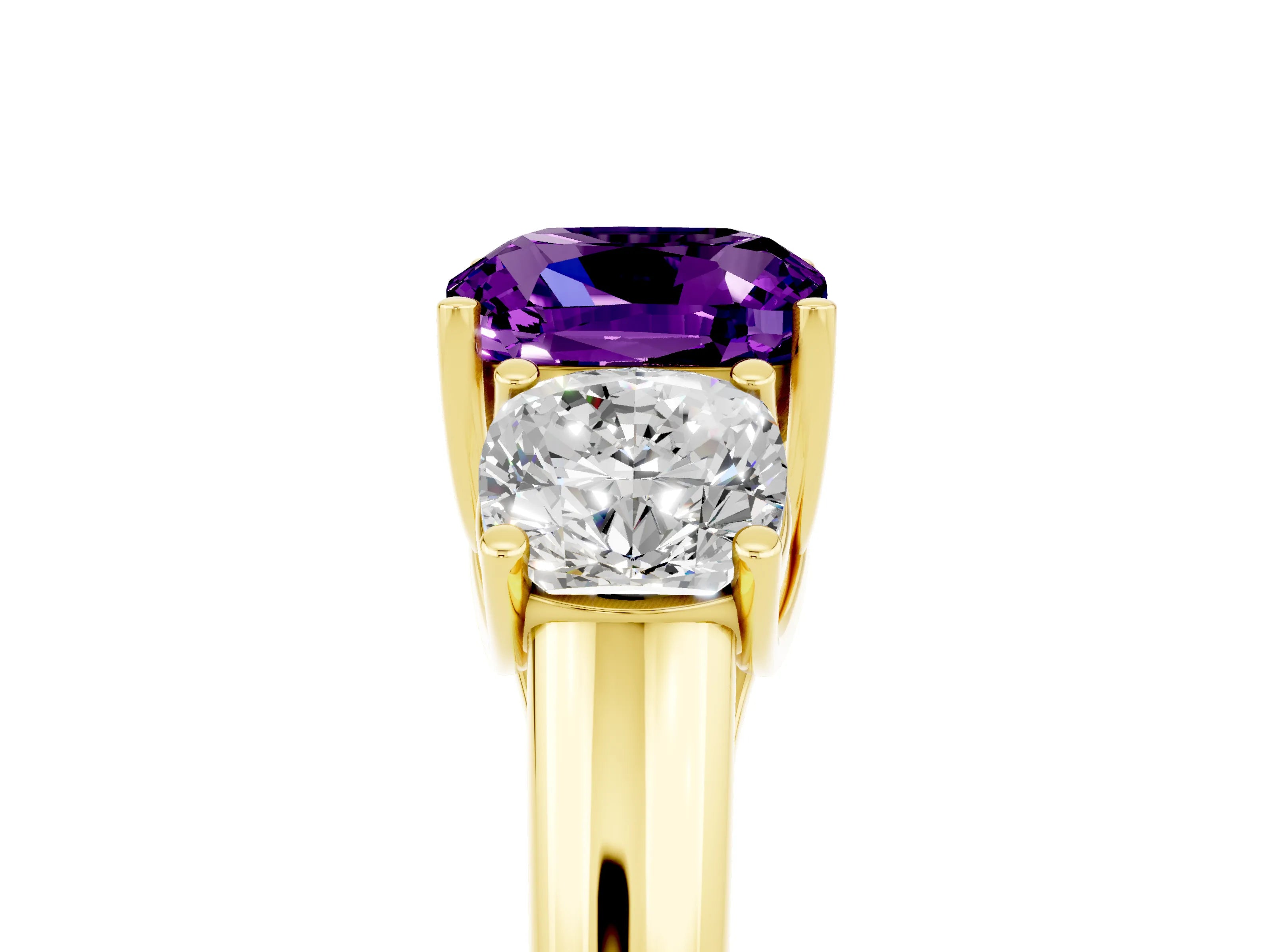 Yellow gold Three-Stone Cushion Cut Amethyst Engagement Ring with Prong Setting_5