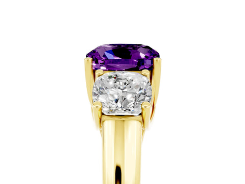 Yellow gold Three-Stone Cushion Cut Amethyst Engagement Ring with Prong Setting_5