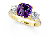 Yellow gold Three-Stone Cushion Cut Amethyst Pavé Band with Four-Prong Setting_1