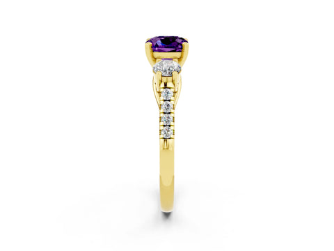 Yellow gold Three-Stone Cushion Cut Amethyst Pavé Band with Four-Prong Setting_2