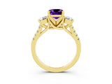 Yellow gold Three-Stone Cushion Cut Amethyst Pavé Band with Four-Prong Setting_3