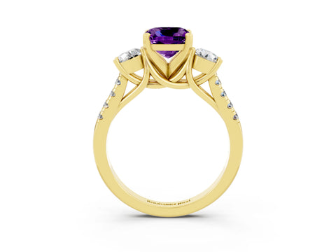 Yellow gold Three-Stone Cushion Cut Amethyst Pavé Band with Four-Prong Setting_3