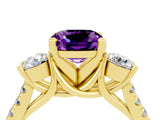 Yellow gold Three-Stone Cushion Cut Amethyst Pavé Band with Four-Prong Setting_4