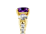 Yellow gold Three-Stone Cushion Cut Amethyst Pavé Band with Four-Prong Setting_5