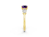 Yellow gold Three-Stone Cushion Cut Amethyst Ring with Pear Side Stones and Four-Prong Setting_2