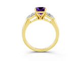 Yellow gold Three-Stone Cushion Cut Amethyst Ring with Pear Side Stones and Four-Prong Setting_3
