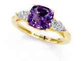 Yellow gold Three-Stone Cushion Cut Amethyst Ring with Pear  Side Stones in Four-Prong Setting_13