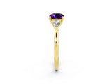 Yellow gold Three-Stone Cushion Cut Amethyst Ring with Pear  Side Stones in Four-Prong Setting_14