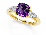 Yellow gold Three-Stone Cushion Cut Amethyst Ring with Pear  Side Stones in Four-Prong Setting_37