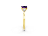 Yellow gold Three-Stone Cushion Cut Amethyst Ring with Pear  Side Stones in Four-Prong Setting_38