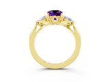 Yellow gold Three-Stone Cushion Cut Amethyst Ring with Pear  Side Stones in Four-Prong Setting_39