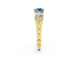 Yellow gold Three-Stone Cushion Cut Aquamarine Braided Band Ring with Four-Prong Setting_14