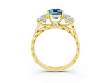 Yellow gold Three-Stone Cushion Cut Aquamarine Braided Band Ring with Four-Prong Setting_15