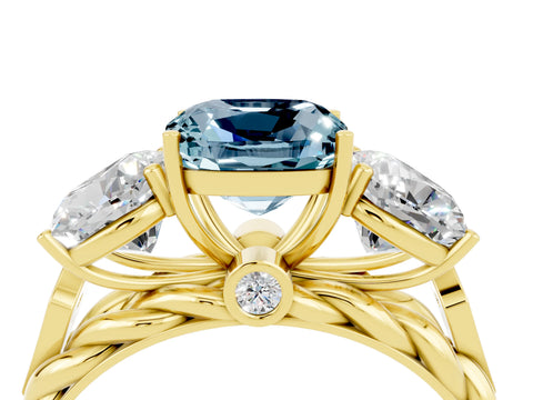 Yellow gold Three-Stone Cushion Cut Aquamarine Braided Band Ring with Four-Prong Setting_16