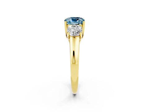 Yellow gold Three-Stone Cushion Cut Aquamarine Engagement Ring with Prong Setting_2