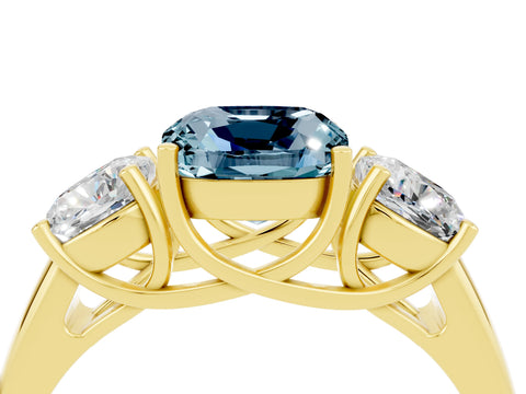 Yellow gold Three-Stone Cushion Cut Aquamarine Engagement Ring with Prong Setting_4