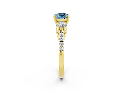 Yellow gold Three-Stone Cushion Cut Aquamarine Pavé Band with Four-Prong Setting_2