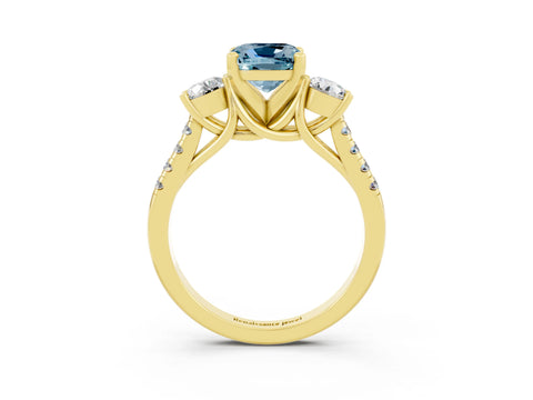 Yellow gold Three-Stone Cushion Cut Aquamarine Pavé Band with Four-Prong Setting_3