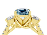 Yellow gold Three-Stone Cushion Cut Aquamarine Pavé Band with Four-Prong Setting_4