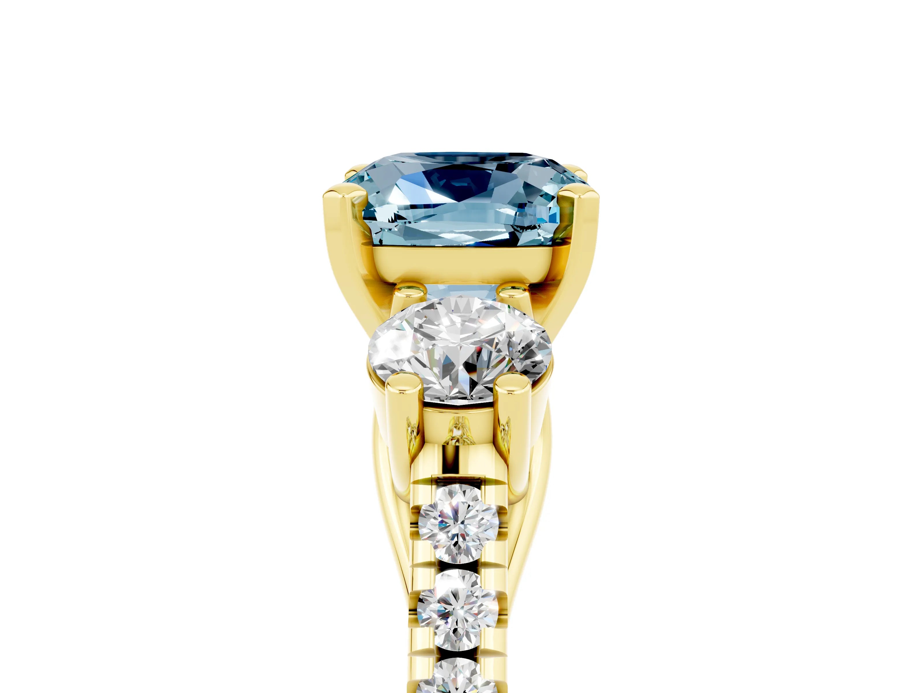 Yellow gold Three-Stone Cushion Cut Aquamarine Pavé Band with Four-Prong Setting_5
