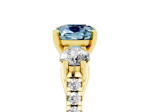 Yellow gold Three-Stone Cushion Cut Aquamarine Pavé Band with Four-Prong Setting_5
