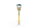 Yellow gold Three-Stone Cushion Cut Aquamarine Ring with Pavé Band and Prong Setting_14