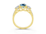 Yellow gold Three-Stone Cushion Cut Aquamarine Ring with Pavé Band and Prong Setting_15