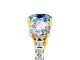 Yellow gold Three-Stone Cushion Cut Aquamarine Ring with Pavé Band and Prong Setting_17