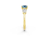 Yellow gold Three-Stone Cushion Cut Aquamarine Ring with Pear Side Stones and Four-Prong Setting_2