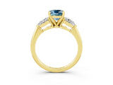Yellow gold Three-Stone Cushion Cut Aquamarine Ring with Pear Side Stones and Four-Prong Setting_3