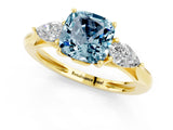 Yellow gold Three-Stone Cushion Cut Aquamarine Ring with Pear  Side Stones in Four-Prong Setting_13