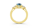 Yellow gold Three-Stone Cushion Cut Aquamarine Ring with Pear  Side Stones in Four-Prong Setting_15