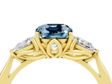 Yellow gold Three-Stone Cushion Cut Aquamarine Ring with Pear  Side Stones in Four-Prong Setting_16