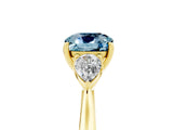 Yellow gold Three-Stone Cushion Cut Aquamarine Ring with Pear  Side Stones in Four-Prong Setting_17