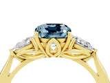 Yellow gold Three-Stone Cushion Cut Aquamarine Ring with Pear  Side Stones in Four-Prong Setting_40