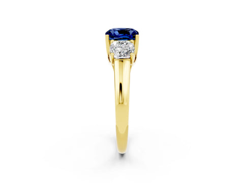 Yellow gold Three-Stone Cushion Cut Blue Sapphire Engagement Ring with Prong Setting_2
