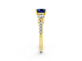 Yellow gold Three-Stone Cushion Cut Blue Sapphire Pavé Band with Four-Prong Setting_2