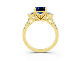Yellow gold Three-Stone Cushion Cut Blue Sapphire Pavé Band with Four-Prong Setting_3