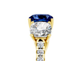 Yellow gold Three-Stone Cushion Cut Blue Sapphire Ring with Pavé Band and Prong Setting_17