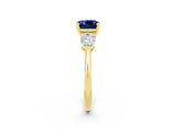 Yellow gold Three-Stone Cushion Cut Blue Sapphire Ring with Pear Side Stones and Four-Prong Setting_2