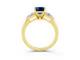 Yellow gold Three-Stone Cushion Cut Blue Sapphire Ring with Pear Side Stones and Four-Prong Setting_3