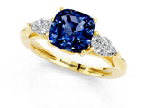 Yellow gold Three-Stone Cushion Cut Blue Sapphire Ring with Pear  Side Stones in Four-Prong Setting_13