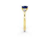 Yellow gold Three-Stone Cushion Cut Blue Sapphire Ring with Pear  Side Stones in Four-Prong Setting_14